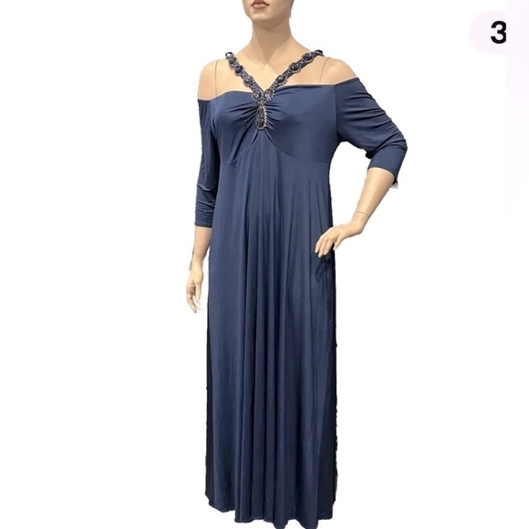 Igigi Mirabella Jeweled Halter Gown Plus Size 18/20 Blue Off Shoulder Lined NWT - Picture 1 of 16